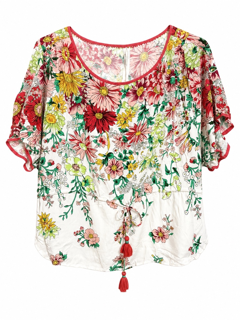 NWT Anthropologie Floral Print Tassel Tie Blouse Size Medium